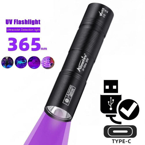 Mini365nm UV Flashlight USB Rechargeable Fluorescent Agent Detection Lamp 2