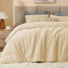 Fleece Twin Comforter Set Beige 1 Pillowcase