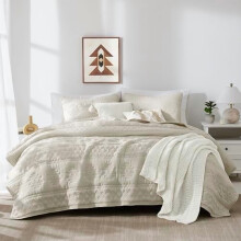 Juego de ropa de cama Queen Queen de estilo bohemio beige con 2 fundas de almohada, colcha ligera y suave de estilo rústico para todas las