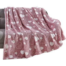 Plaid léger phosphorescent - Décoration toutes saisons - Cadeau idéal pour enfants - 127 x 152 cm - Motif Cœur et Étoiles