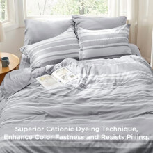 7-Pc Grey Striped Reversible Comforter Set, All-Season Bedding in a Bag with Sheets, Pillowcases & Shams