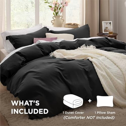Black Twin Duvet Cover Set – Polyester Microfiber, Zipper 1