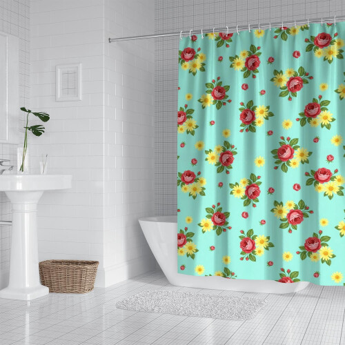 Cortina de chuveiro com estampa floral, 72x84 polegadas, com 12 ganchos. 1