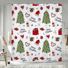 84x72 inch douchegordijn met kerstthema en cartoonprint, kerstboommotief, waterdicht polyester, geschikt voor standaard haken, decoratie voor de