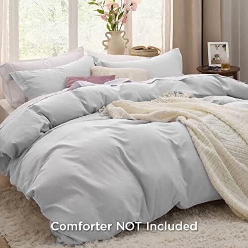 Light Grey Cal King Duvet Cover Set Prewashed Cotton-Like 1
