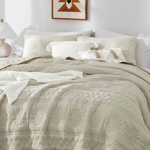 Beige Boho Twin Bedding Set with Pillow Sham 2 Pieces 68x90 2