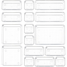 Ensemble de 16 organisateurs de tiroir en plastique transparent, 5 tailles, compatibles avec la salle de bain, la coiffeuse et la cuisine – pour le