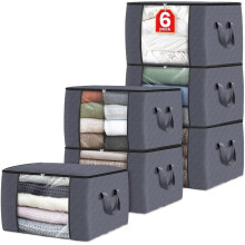 Lot de 6 sacs de rangement pliables en tissu gris