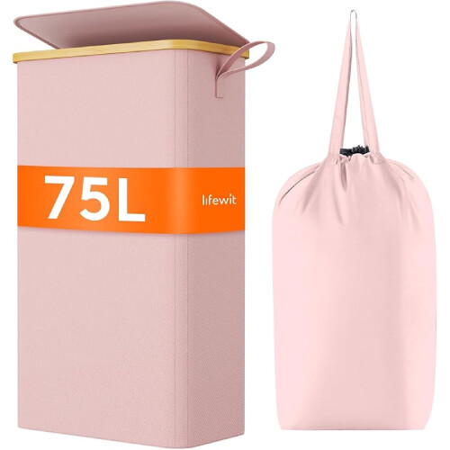 Slim Laundry Basket with Lid and Removable Bag