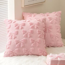 Housses de coussin à nœud rose (50 x 50 cm), Coquette Aesthetic Decor, lot de 2 – Taies d'oreiller douces en fausse fourrure pour lit, canapé,