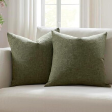 Ensemble de 2 housses de coussin en lin – 45 x 45 cm, vert mousse foncé