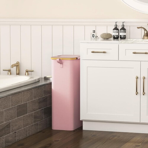 Slim Laundry Basket with Lid and Removable Bag 1