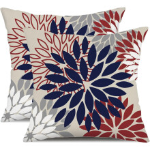 Conjunto de 2 capas de almofada impermeáveis com estampa floral azul e amarela, 45x45 cm (18x18 polegadas).