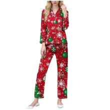 Damespyjamaset met kerstprint en knoopsluiting, zachte en elastische nachtkleding, maten S-2XL, perfect te combineren met feestelijke loungewear.