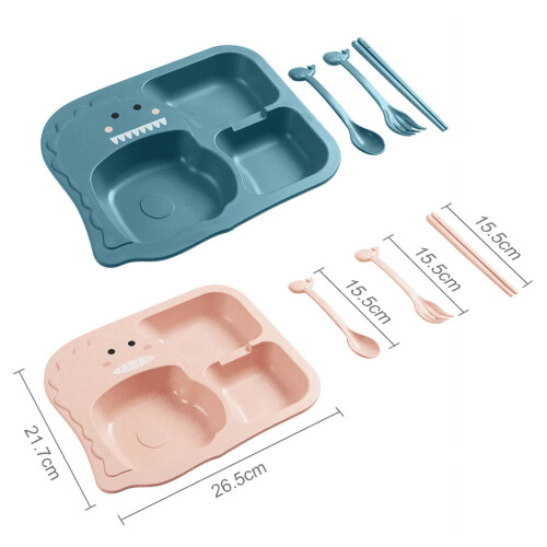 Kids Dinosaur Divided Plates Set with Utensils 4-Pc 1