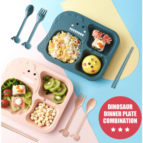 Kids Dinosaur Divided Plates Set with Utensils 4-Pc 2