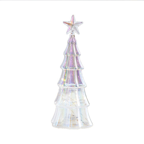 Glass Christmas Tree with Timer Lights Gold Star 9.84 Inch 1