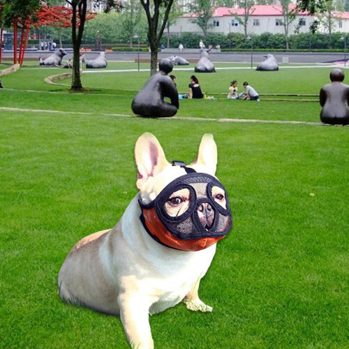 Short Snout Breathable Mesh Mouth Muzzle for Biting Full Mesh Orange S 2