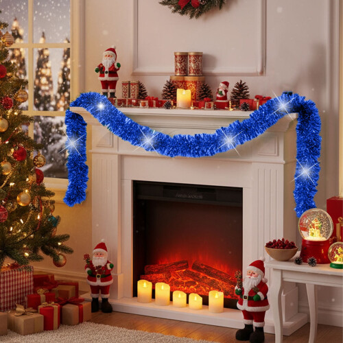 Blue Metallic Tinsel Garland 2m 1