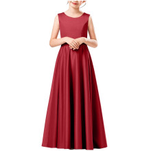 Girls Solid Color Sleeveless Round Neck Long Length Dress Kids Party Performance Formal Gown Wear Skirts(Wine,2-3 Years)