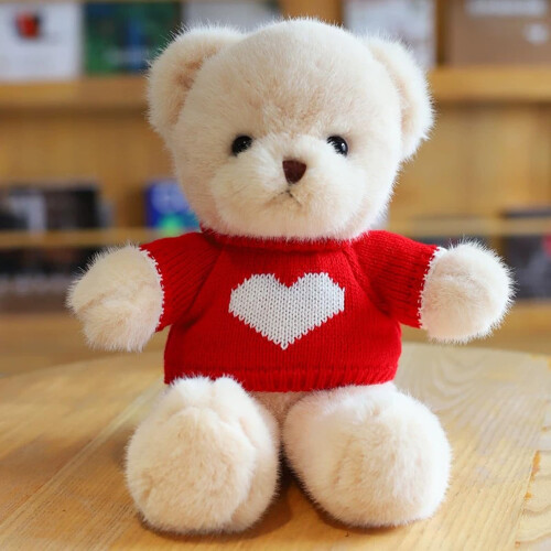 Urso de pelúcia cáqui, presente para o Dia dos Namorados, com suéter azul em formato de coração, 30 cm (12 polegadas). 1