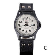 Montre militaire homme en cuir, date, quartz analogique, style militaire, bracelet habillé