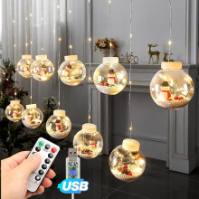 Paquete de 10 guirnaldas de luces con forma de bola y control remoto, 8 modos, alimentación USB, decoración navideña – Compatible con fuente de