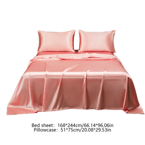 Ensemble de draps en satin rose pour lit simple, 2 pièces 2
