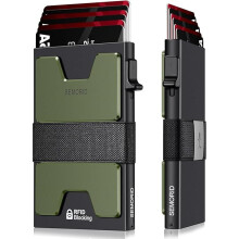 Portofel RFID ZLCSlim pentru bărbați, port-card minimalist tip pop-up cu curea pentru bani – 12+ carduri, compatibil cu protecția RFID
