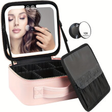LED-verlichte reismake-uptas met spiegel en 3 kleurinstellingen, oplaadbare cosmetica-organizer voor vrouwen – compatibel met USB-opladen