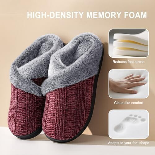 Γυναικείες παντόφλες Fuzzy, με επένδυση fleece, αφρό μνήμης, αντιολισθητική σόλα από 1