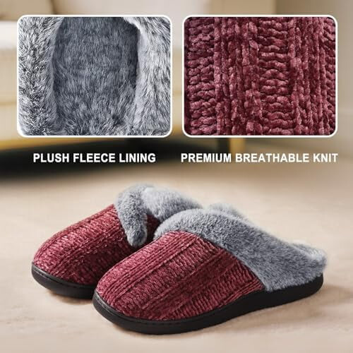 Γυναικείες παντόφλες Fuzzy, με επένδυση fleece, αφρό μνήμης, αντιολισθητική σόλα από 2