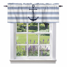 Cantonnière à rayures horizontales motif ancre nautique 137 x 46 cm, passe-tringle pour cuisine, chambre, salle de bain, salon – Compatible avec