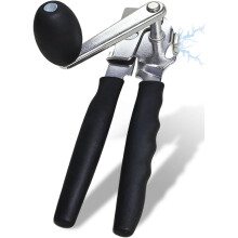 Crank Can Opener Manual,Heavy Duty for Seniors with Ergonomic Soft Grip Handles and Magnetic Lid Lifter for Large Cans,Stainless Steel, Black