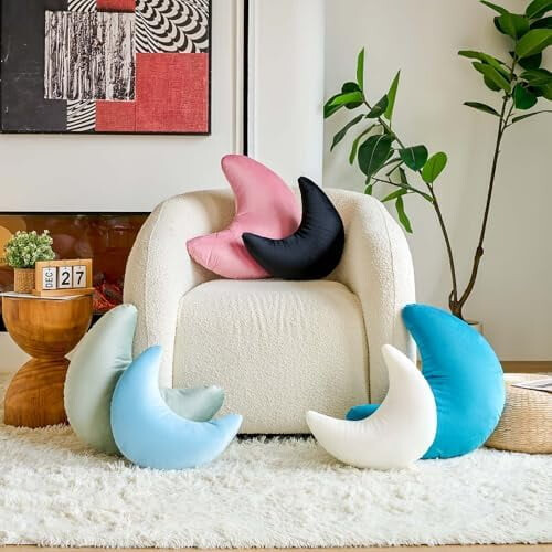 White Moon Pillow Velvet Half-Moon Decorative Cushion 19.6 1