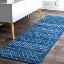2x8 Moroccan Blythe Area Rug, Blue, Faded Bohemian Design, Stain Resistant, For Bedroom, Dining Room, Living Room, Hallway, Office, Kitchen, Entryway