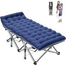 Cama plegable de camping para adultos, cama plegable resistente con almohada 4D, colchón de algodón perlado de doble cara, color gris.
