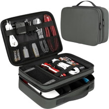 Reisetui voor elektronica, waterbestendige kabelopbergtas met handvat, geschikt voor tablets tot 12,9 inch, USB-oplader en kabelclipper, grijs