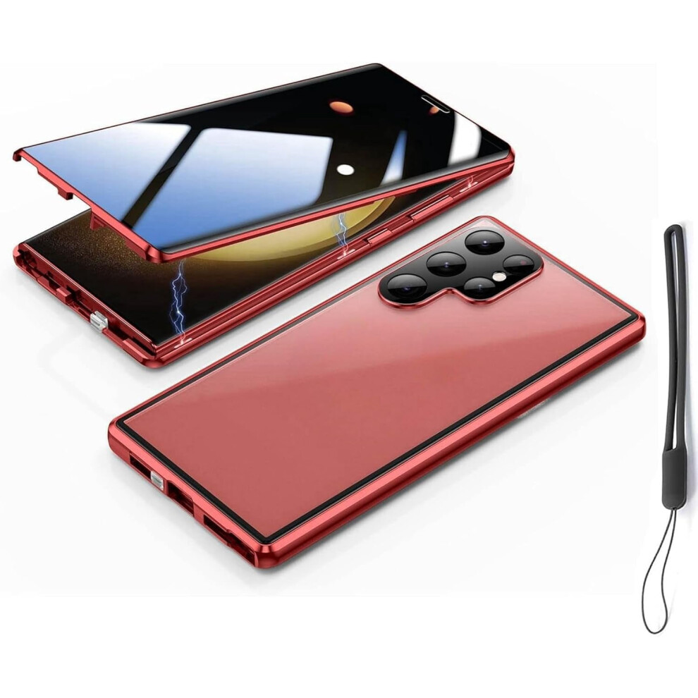 Privacy Magnetic Tempe Glass Case For Samsung Galaxy S25/S24/S23/S22/S21 Â Anti-Peeping, 360 Protection (Privacy-) Red 9499224794337
