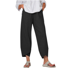 Pantaloni corti da donna a vita alta e gamba dritta con texture stropicciata · Pantaloni casual comodi alla caviglia S-2XL · Capri a gamba larga