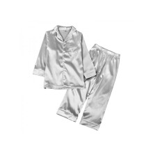 Pijama infantil de cetim, conjunto de duas peças, manga comprida com botões, macio, para dormir ou relaxar, para meninos e meninas de 7 a 10 anos.
