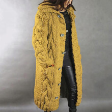 Gilet Ă capuche pour femme, grande taille, pull chaud d'hiver, manteau Ă manches longues et poche, jaune XL, Ă simple boutonnage