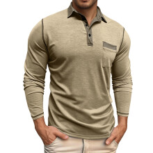Polo Shirts for Men Casual Solid Collared Classic Long Sleeve Top Mens Loose Blouses