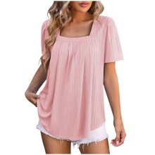 Sommerblusen für Damen mit eckigem Ausschnitt und Raffung vorne | Locker geschnittene Kurzarm-Tops aus Mesh | Nylon-Spandex-Mischgewebe,