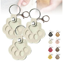 Set van 3 leren sleutelhangers in de vorm van een pootafdruk ter nagedachtenis aan uw huisdier (wit) – Navulbaar met honden-/kattenhaar, geschikt