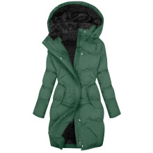 Doudoune longue femme à capuche, fermeture éclair, imperméable, parka avec poches, style décontracté et chaud, manches longues, verte, taille L