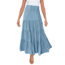 Ediodpoh Damen Sommer-Maxirock im Boho-Stil mit elastischem Bund, lässiger A-Linien-Rock mit fließenden Rüschen, Hellblau, Größe L –