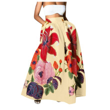 Damen-Maxirock mit hohem Bund, Tasche, sommerlichem Boho-Strandrock mit Blumenmuster für Damen
