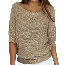Pulls à manches 3/4 pour femmes, grandes tailles, couleur kaki, col rond, légers et décontractés, tailles S à 5XL.