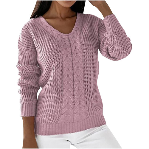 Lenago Damenpullover in Übergröße, langärmelig, V-Ausschnitt, einfarbig, lässig, Bluse, Oberteil, Pullover, Jumper 1